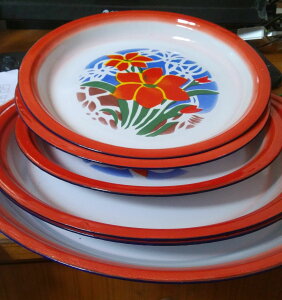 老式搪瓷茶盤子家用菜盤大盤雞盤魚盤托盤鐵盤瓷盤婚慶茶具專用盤
