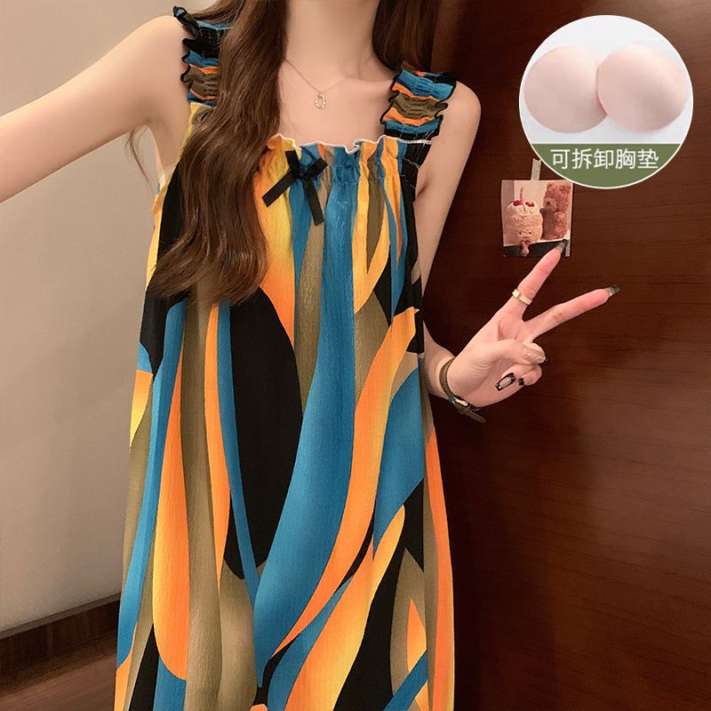 睡衣睡裙法式吊帶睡裙衣女無袖純欲風長款過膝夏季新款【倪醬】