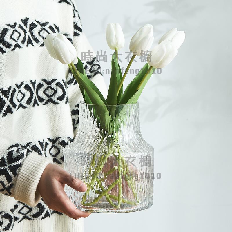 北歐風格簡約透明花瓶水養鮮花玻璃插花瓶客廳擺件裝飾【時尚大衣櫥】