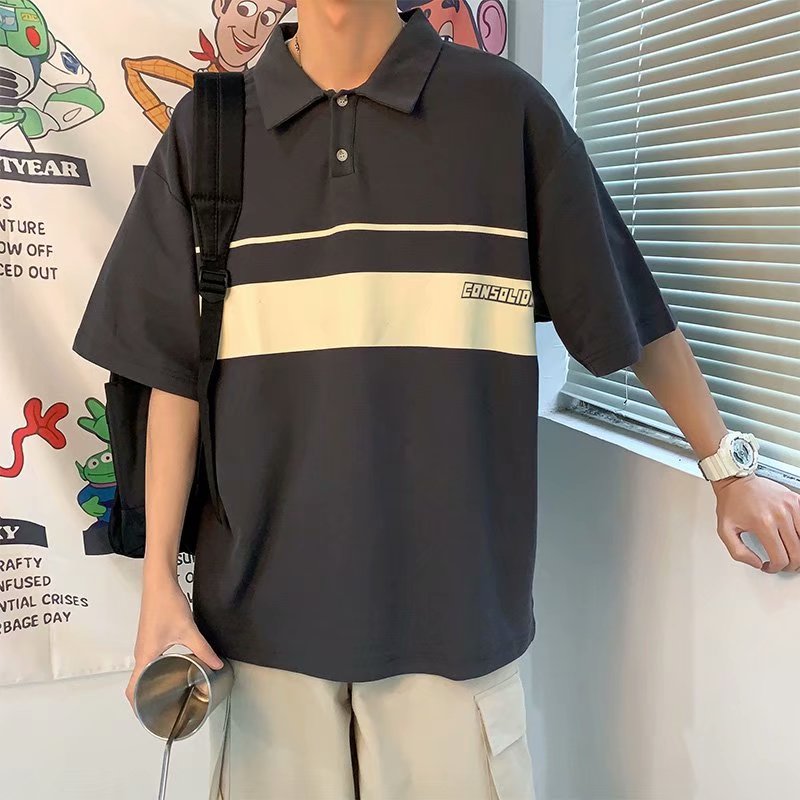 短袖男夏季寬松五分袖T恤韓版潮流翻領Polo衫體恤情侶半袖上衣潮