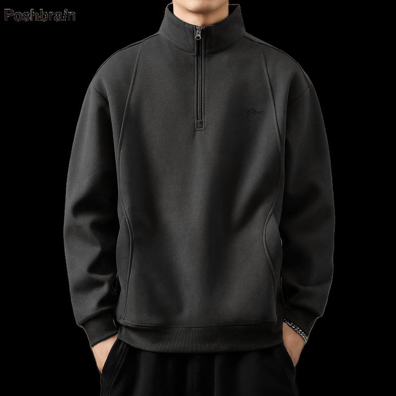 POSHBRAIN高階美式半拉鏈立領衛衣男秋季韓版寬松百搭復古Polo衫--享樂