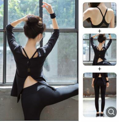 美琪 2019新款專業瑜伽服秋冬瑜伽服上衣速乾緊身健身房運動套裝