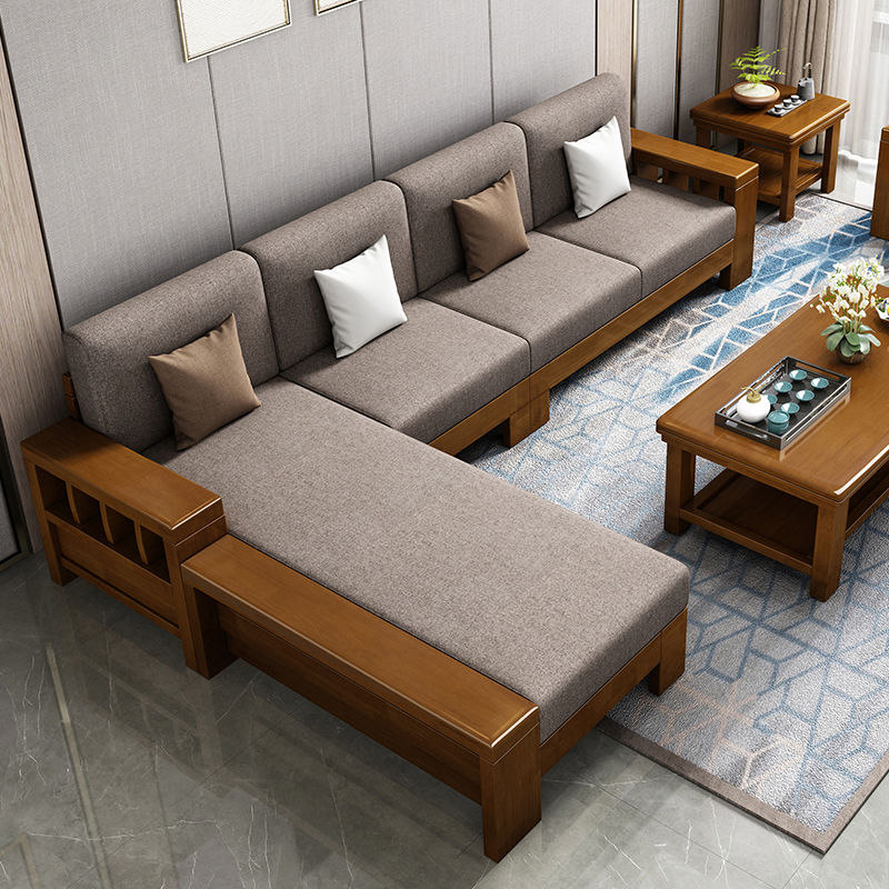 實木沙發組合簡約現代新中式轉角實木沙發墊家具沙發椅