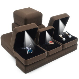 推薦Led帶燈發光戒指盒婚禮對戒禮品盒絨布珠寶首飾盒尊貴藍 項鏈