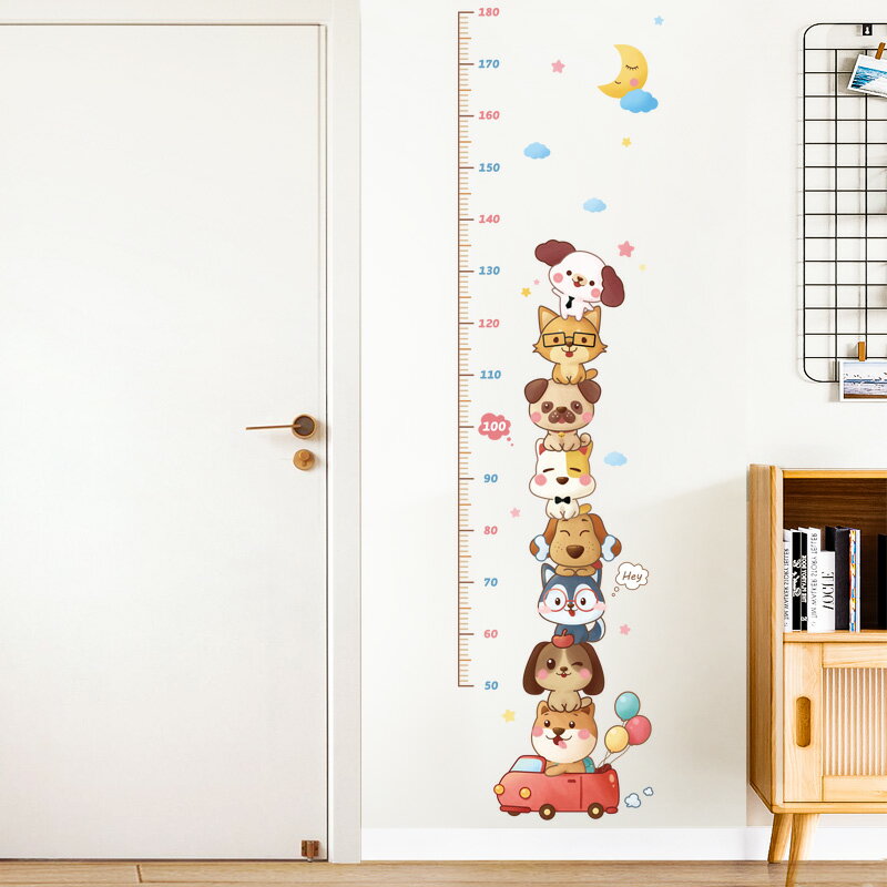 兒童寶寶量身高墻貼卡通動物墻貼畫身高貼紙家用房間測量尺可移除