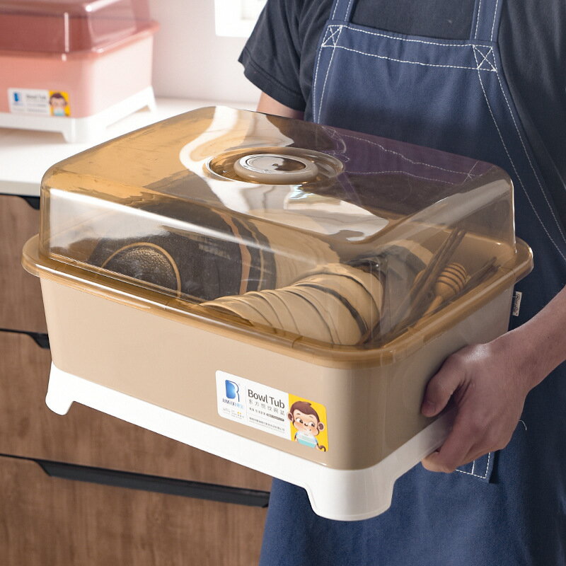 家用瀝水碗架碗櫃餐具廚房碗筷收納盒帶蓋日式塑料雙層碗碟瀝水架