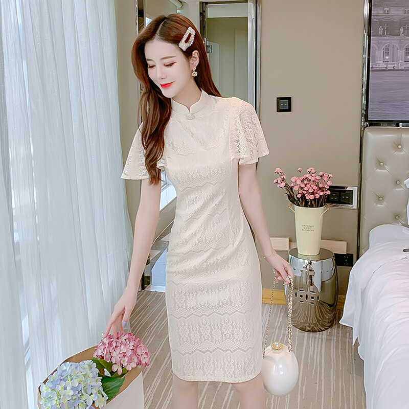 改良版旗袍少女年輕款年新款復古中國風日常優雅蕾絲連衣裙