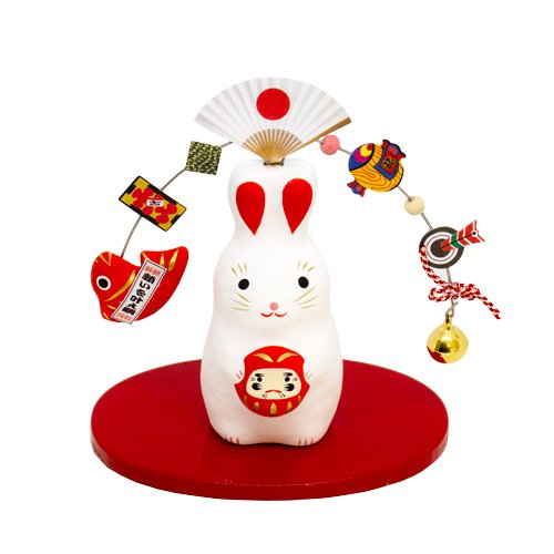 【領券滿額折100】日本藥師窯 福乗せやじ卯 - 兔年吉祥擺設 【兔年生肖擺件】裝飾陶瓷擺件 2023年 1