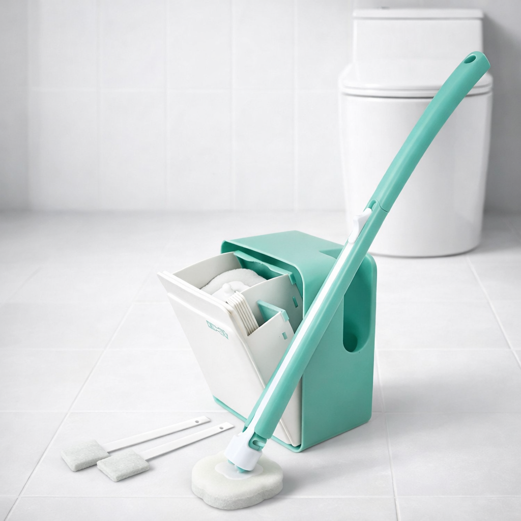 家簡塵除 極淨拋棄式馬桶刷(1桿1座8片拋棄式替換刷頭+8支縫隙刷)