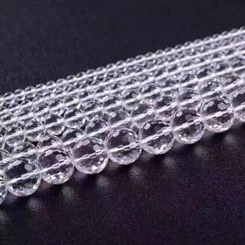 天然白水晶128刻面切面散珠半成品 DIY手工串珠手鏈項鏈飾品配件
