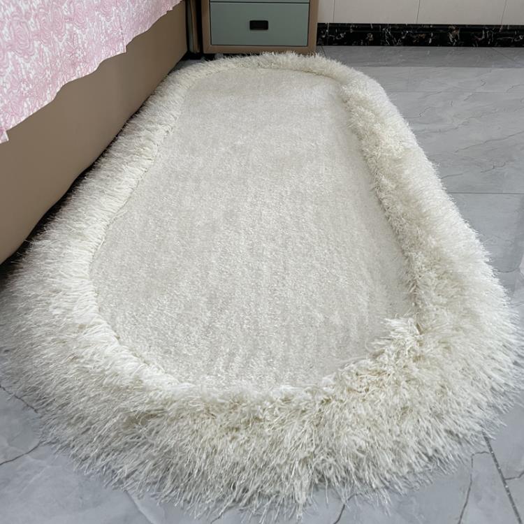橢圓形加密加厚床邊地毯地墊簡約現代溫馨臥室房間裝飾飄窗紗線毯❀❀城市玩家