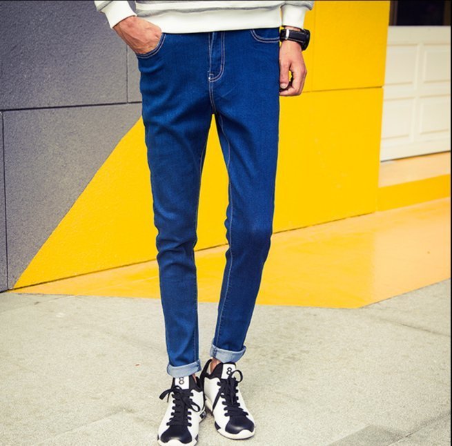 FINDSENSE品牌 春夏 微跨版型 簡單款 小腳 牛仔褲 藍色 潮
