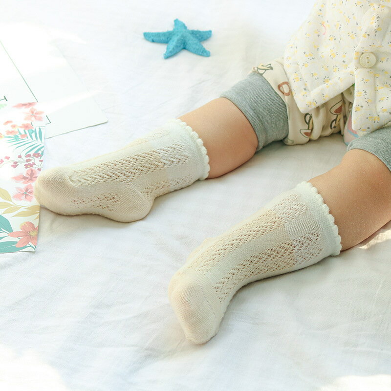 新生兒襪子夏季超薄款0-6-12個月嬰兒男女寶寶純棉中筒襪網眼透氣