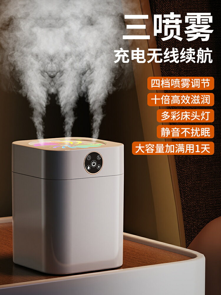 加濕器 三噴超大霧加濕器家用靜音臥室可充電孕婦嬰兒空氣加濕香薰空調房小型大容量辦公室桌面【林之舍】