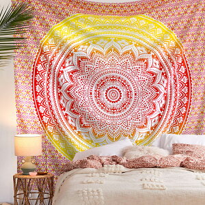 鳳凰藝術掛毯印度進口手工印染曼達拉Mandala掛布-漸變蓮花