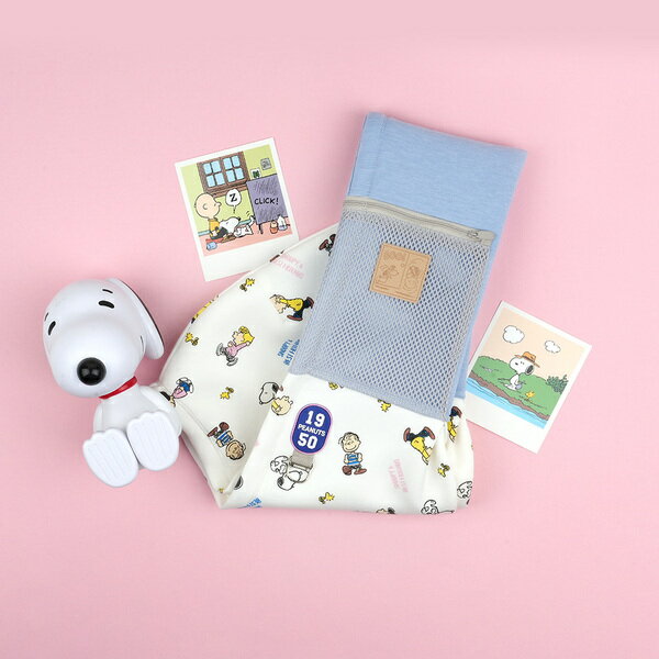 【PEANUTS】史努比印花便攜寵物斜挎包(藍白) 寵物外出包