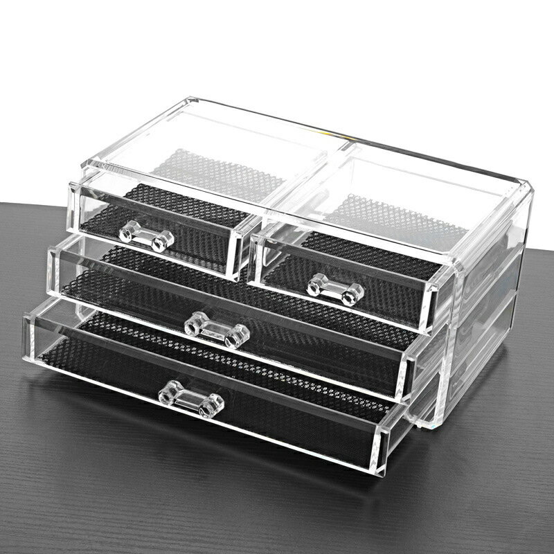 韓國網紅化妝盒三層抽屜化妝品收納盒梳妝臺桌面收納盒透明首飾盒