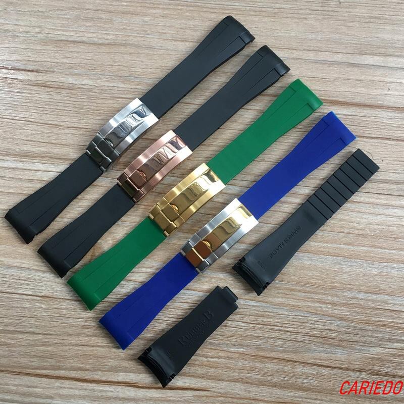 【高品質】適配勞力士藍黑綠水鬼表帶Rubber B天然橡膠表帶潛航者 GMT 20mm