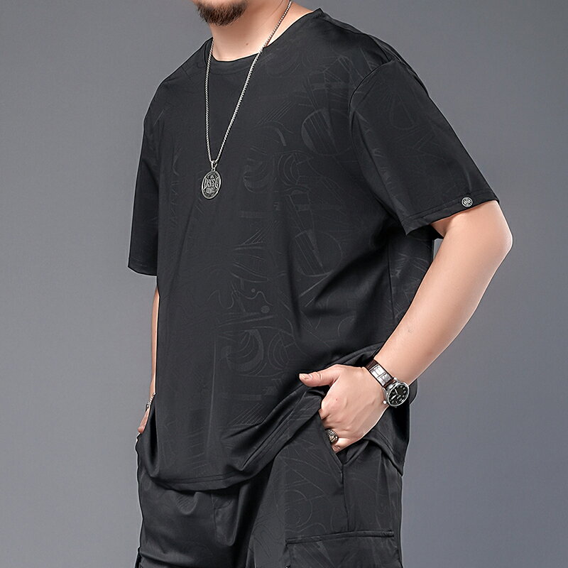 短袖 大碼冰絲T恤 男胖子男裝 男士寬松加肥加大速干衣服半袖夏【不二雜貨】