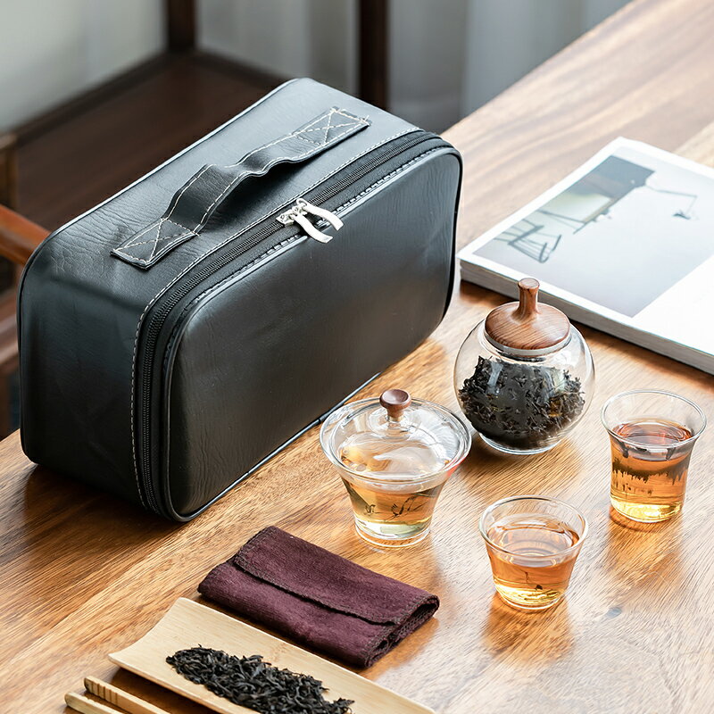 旅行茶具套裝便攜包快客杯一壺而二杯玻璃隨身戶外蓋碗泡茶壺簡約