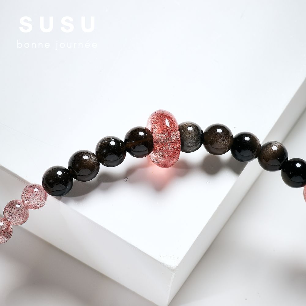 SU SU︱金心動莓界線雙圈水晶手鍊❤️草莓晶 金曜石 超七 髮晶 事業運 本命年 招財 轉運 能量 防小人