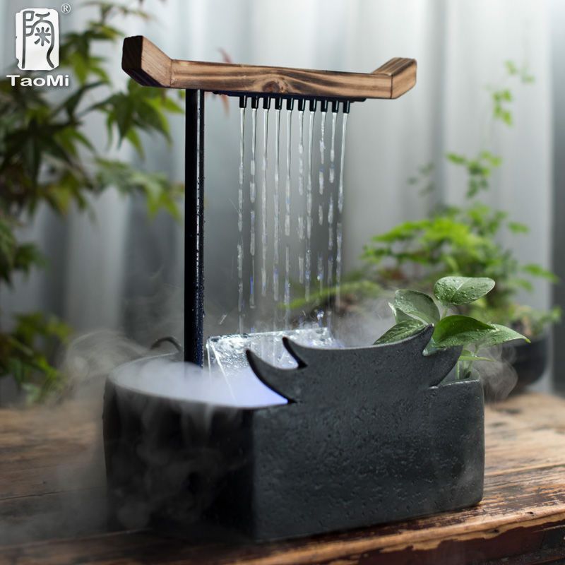 免運 全網最低價 招財擺件 新中式流水擺件茶寵陶瓷迴圈抽水流水器噴泉招財風水客廳小加濕器 可開發票 快速出貨