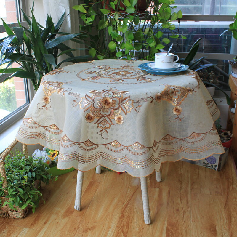北歐家紡花卉歐式簡約現代刺繡美式陽臺小桌布茶幾布圓餐桌布蓋巾