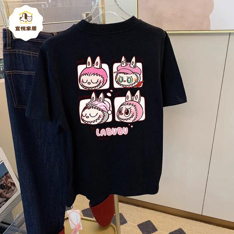 粉色拉布布260g重磅純棉短袖t恤男女夏季新款寬松大碼卡通T上衣服 py6171