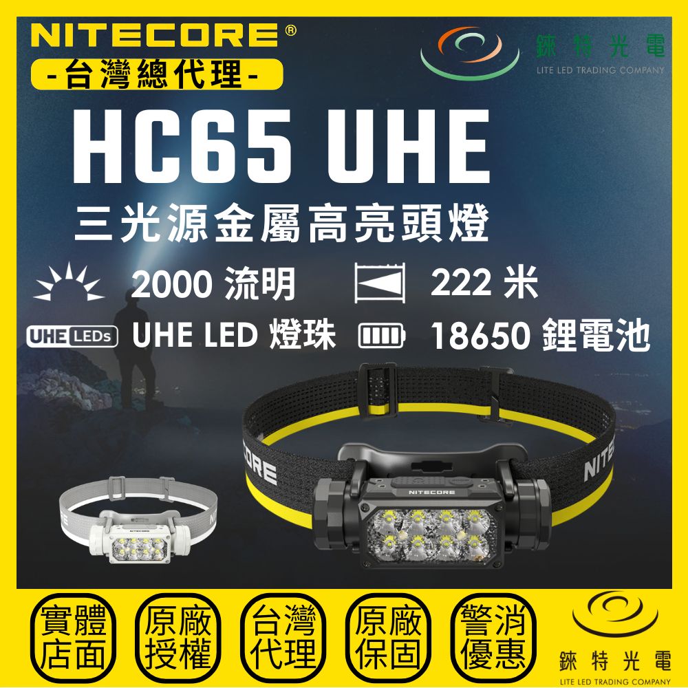 【錸特光電】NITECORE HC65 UHE 三光源金屬高亮頭燈 2000流明 222米 紅白光 附收納盒 副燈高顯色