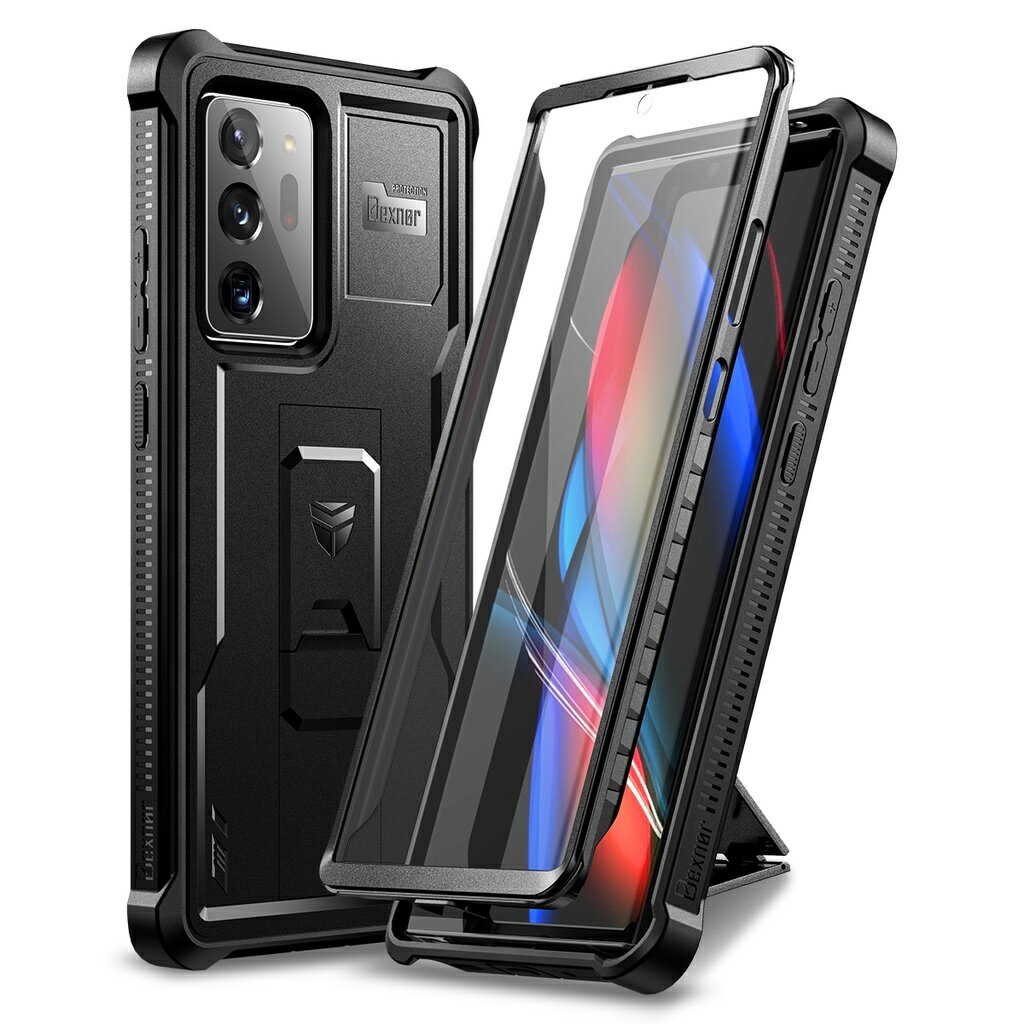 適用於三星 Galaxy Note 20 Ultra 手機殼,[內建螢幕保護膜和支架] 重型軍用級保護防震