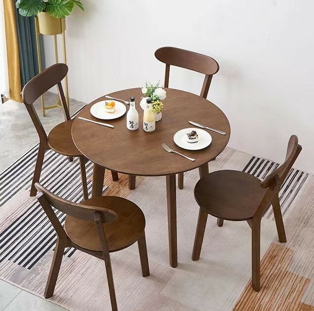 餐桌 北歐實木圓桌餐桌椅組合家用小戶型陽臺奶茶洽談圓形小餐桌