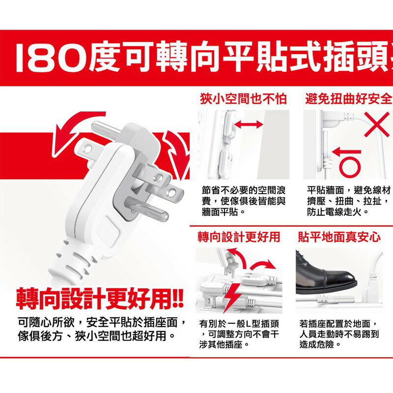 保護傘1切6插(3P)內藏式插座護蓋延長線 15A PU-3163S  1.8M /2.7M /4.5M 新安規 3