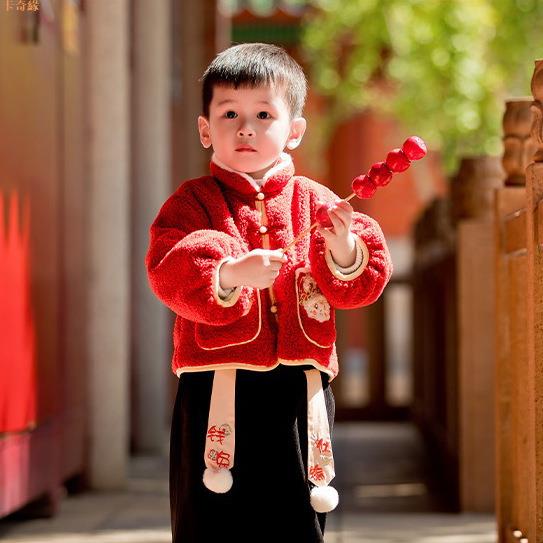 兒童聖誕衣服套裝新款寶寶唐裝漢服冬款加絨加厚小孩過年衣服兄妹裝