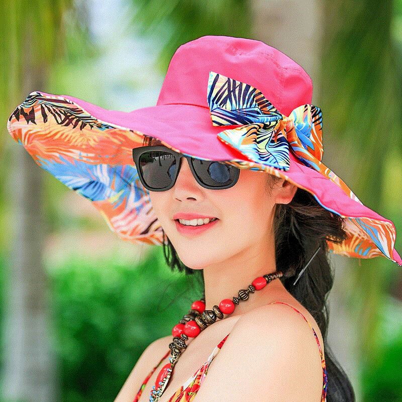 帽子女遮陽帽海邊度假防曬防紫外線太陽帽沙灘帽大沿大檐出游涼帽1入