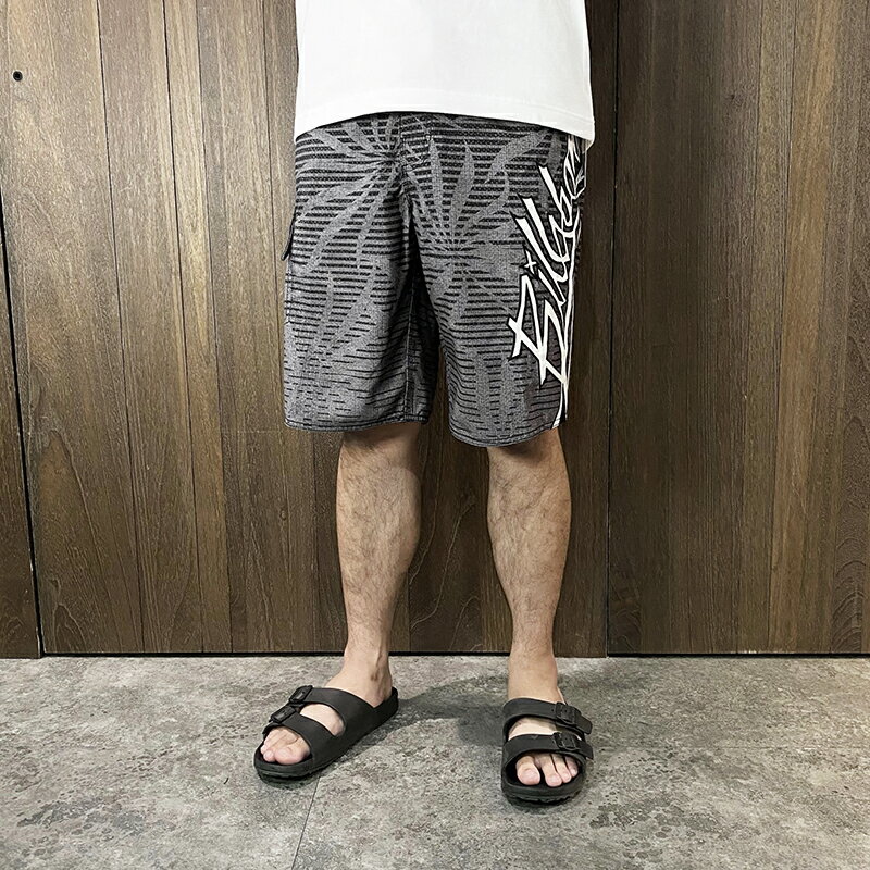 美國百分百【全新真品】Billabong 海灘褲 綁繩 休閒 衝浪褲 男款 logo 花紋 短褲 黑色 D030