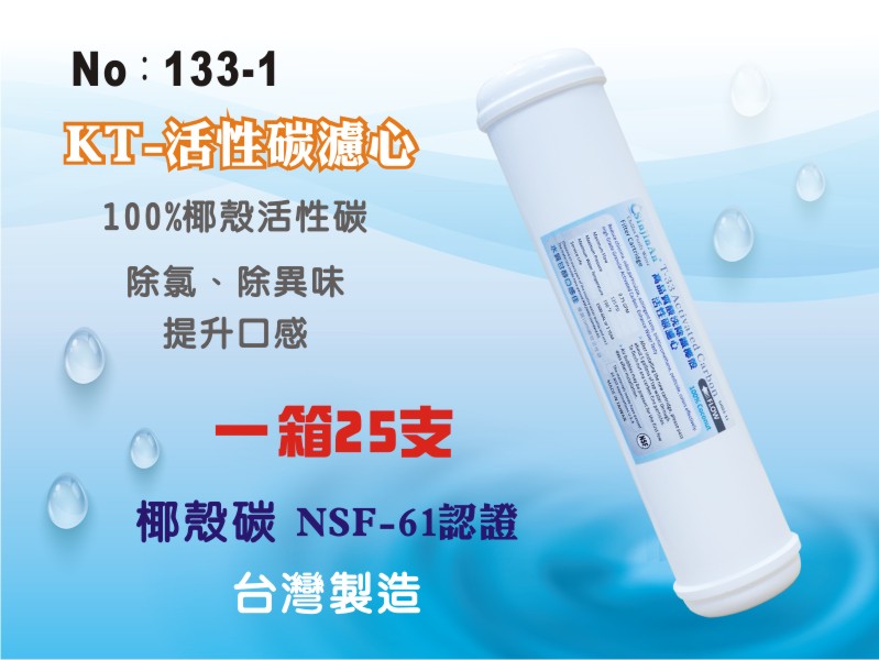 【龍門淨水】KT-NSF100%椰殼活性碳濾心 25支 除氯 除異味 口感佳 灰水少 RO純水機 淨水器(133-1)