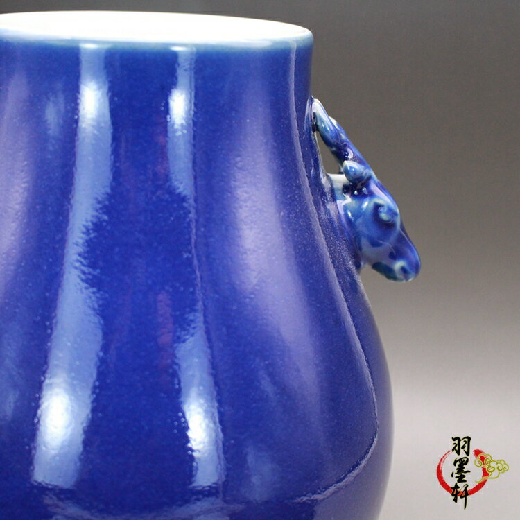 清康熙祭藍釉鹿耳尊花瓶古玩收藏品古董仿古陶瓷器精品擺件| 協貿國際