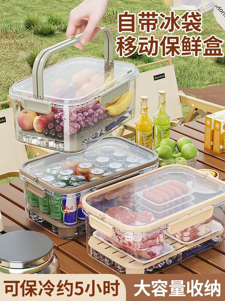 D手提保鮮盒戶外春游大容量便攜便當盒冰箱食物辦公野餐水果密封