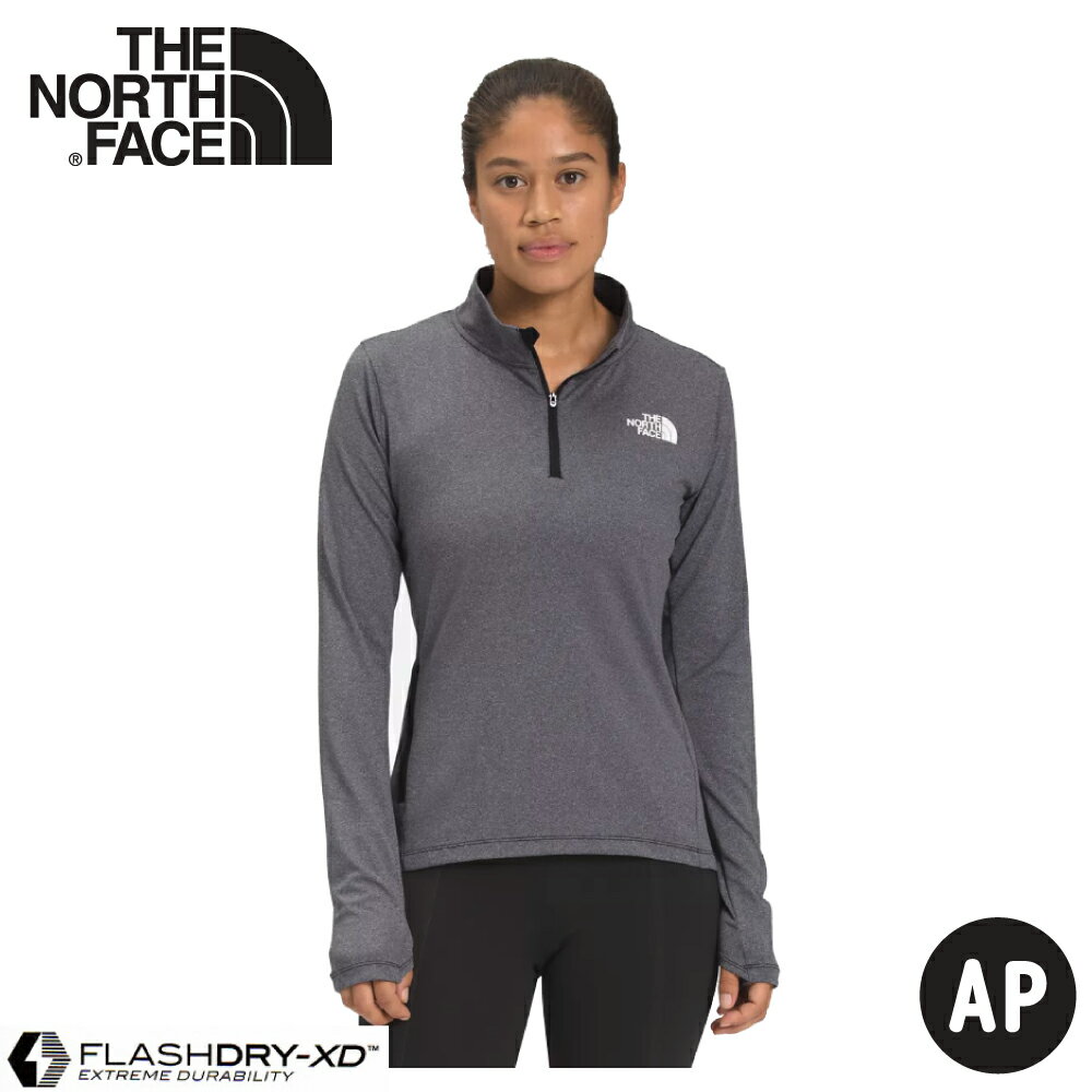 【The North Face 女 排汗透氣立領上衣《黑灰》】538U/吸濕快乾耐磨長袖/半襟衫/運動衣/休閒衫