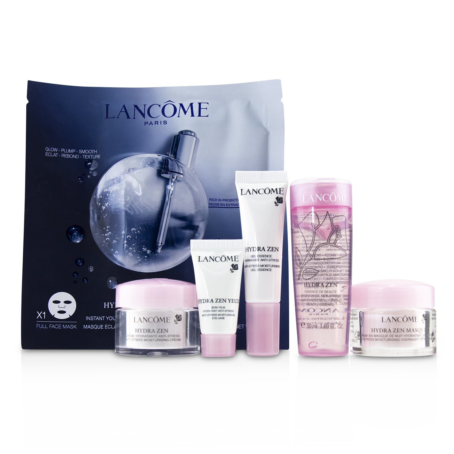 蘭蔻 Lancome - 緩抗壓保濕套裝: 保濕露 50ml + 精華素 10ml + 乳霜 15ml + 眼霜 5ml + 睡眠面膜 15ml + 嫩肌活膚精華面膜 1片