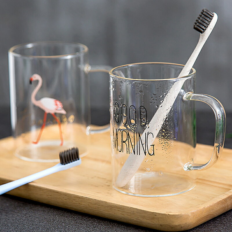 漱口杯簡約帶把手創意透明玻璃牙缸洗漱杯喝水杯情侶家用刷牙杯子