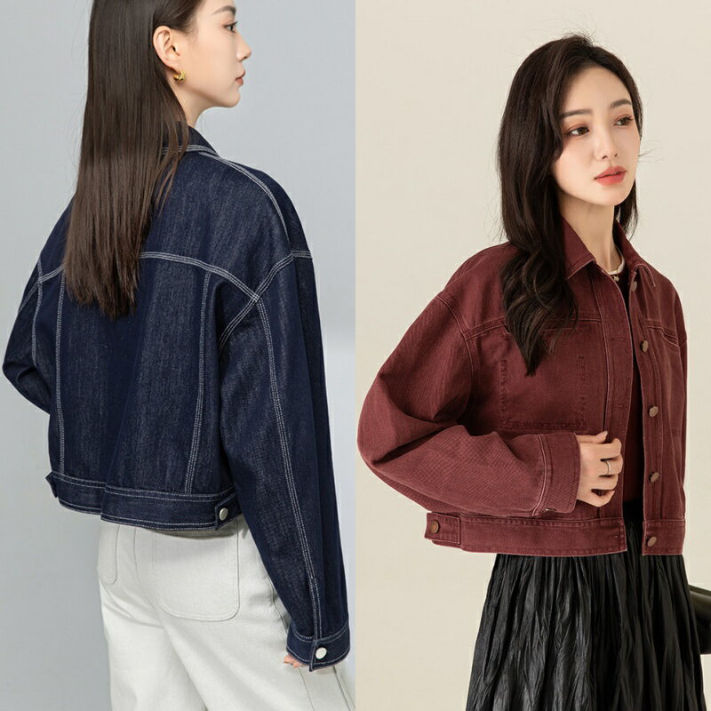 【巴黎精品】現貨+預購 女美式牛仔外套丹寧夾克經典牛仔襯衫休閒女裝-水洗撞色翻領女外套2色a1kh50