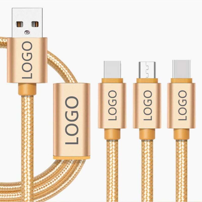 尼龍編織一拖三數據線安卓TYPE-C手機三合一充電線禮品數據線