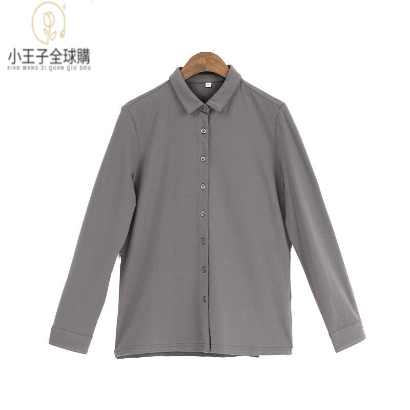 【公司現貨速發】免運 開發票 小王子女裝夏秋新款彈力純棉襯衫女氣質純色休閑襯衫疊穿內搭長袖襯衣女裝上衣 流行女裝 棉麻 早秋 日韓女裝