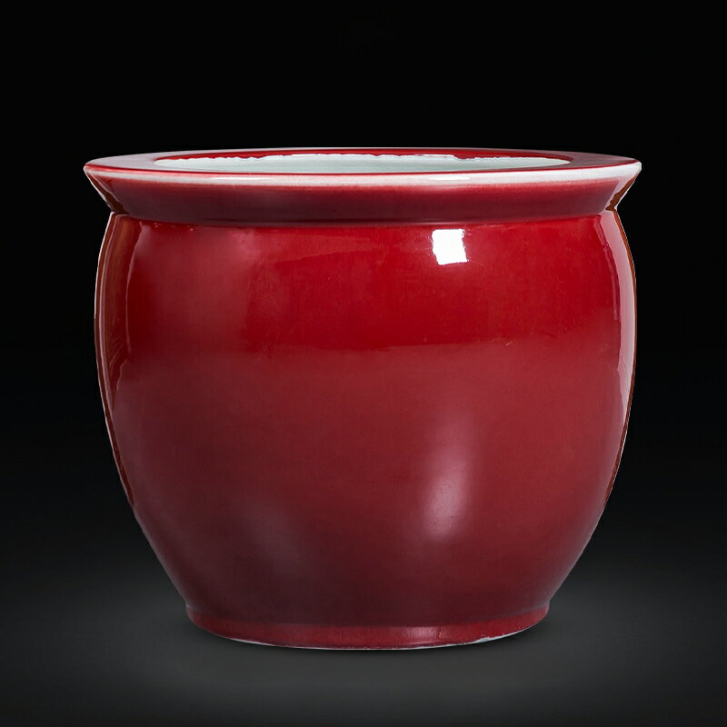 景德鎮陶瓷器仿古郎紅魚缸紅色瓷缸裝飾擺件睡蓮缸大號書畫字畫缸