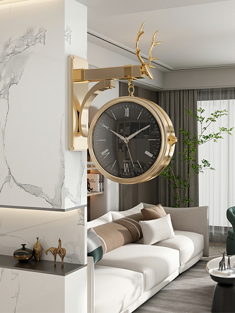 雙面鐘表掛鐘客廳家用輕奢現代轉角墻面裝飾時鐘創意歐式簡約掛表