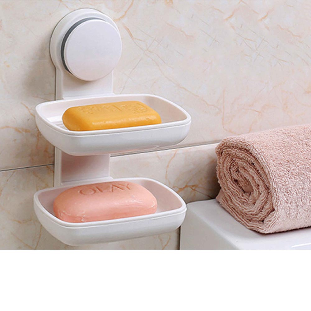 ESH85 免強力貼吸盤雙層肥皂架 鑽免釘 魔力貼 免打孔 浴室廚房收納