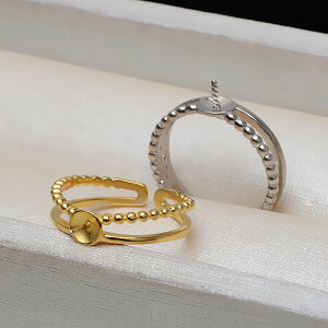 S925銀活動指環開口活口可調節戒指diy珍珠飾品配件空托鑲嵌2733