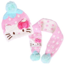 X射線【C846377】Hello Kitty 兒童針織帽+圍巾組-點,絲巾/圍巾/披肩/毛帽/卡通圍巾/圍巾組/禮盒