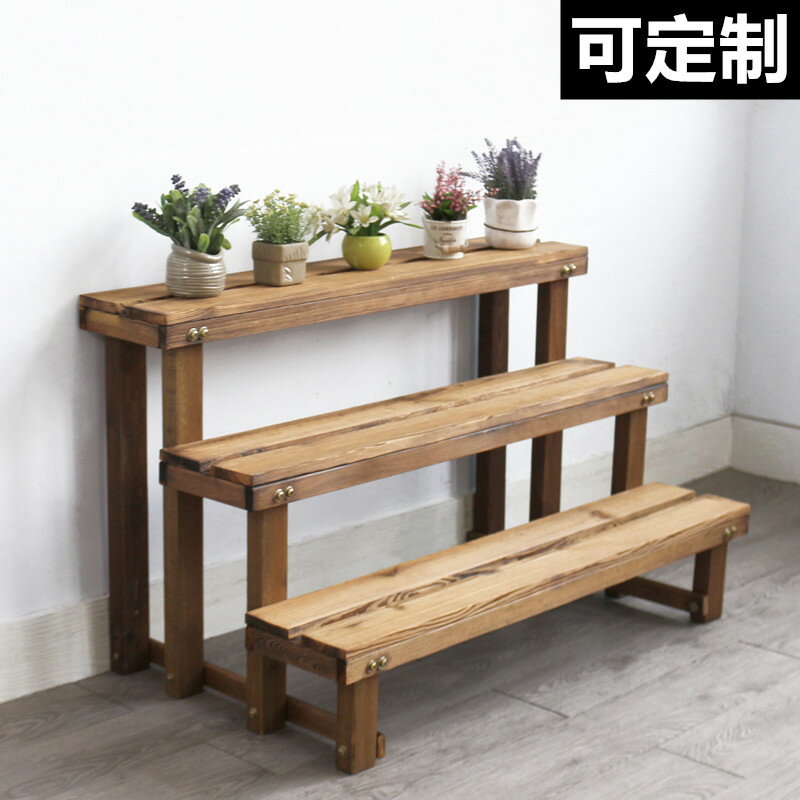 【臺灣公司 可開發票】陽臺防腐實木擺花架子落地式階梯式戶外靠墻多肉臺階花盆架置物架